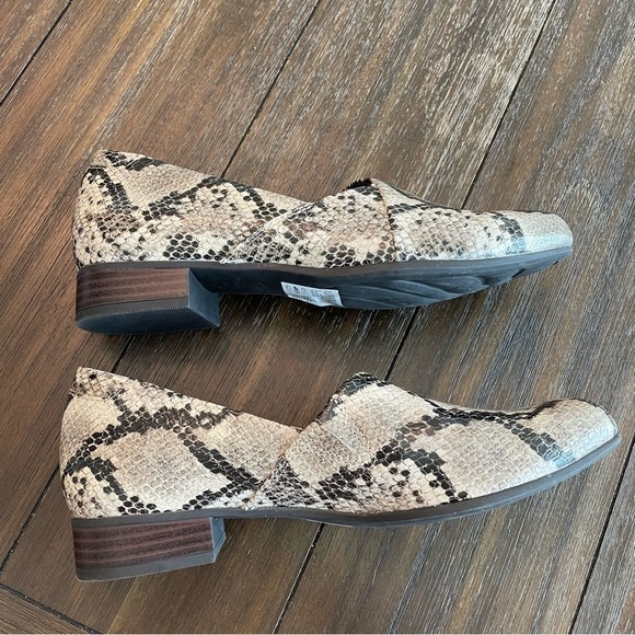 Clarks Collection Juliet Palm Heeled Loafers in Taupe Snake Faux Leather - Picture 6 of 8
